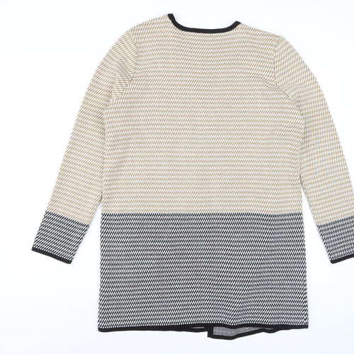 Tu Women’s Beige Black Cardigan Size 14 Knit Long Sleeve Open Front