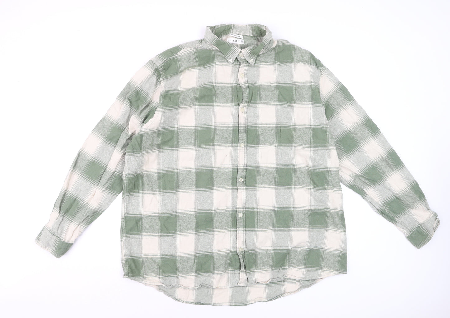 F&F Men’s Green Check Button-Down Cotton Shirt 3XL