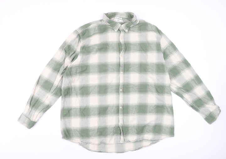F&F Men’s Green Check Button-Down Cotton Shirt 3XL