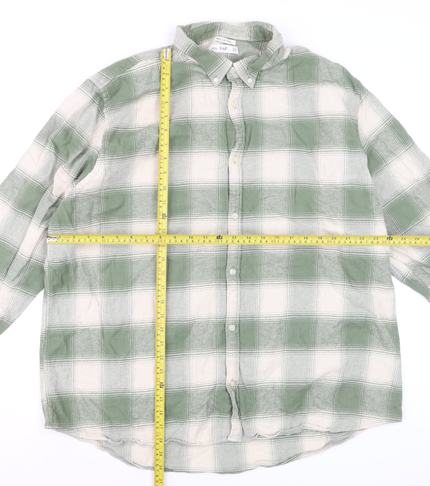 F&F Men’s Green Check Button-Down Cotton Shirt 3XL