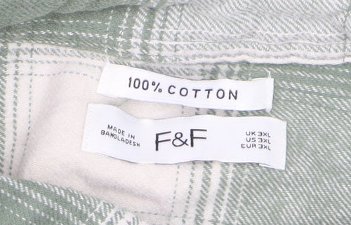 F&F Men’s Green Check Button-Down Cotton Shirt 3XL