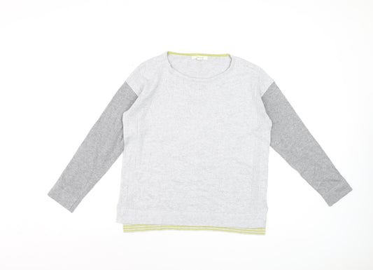 White Stuff Women's Grey Pullover Jumper UK 10 Cotton Blend Long Sleeve Knit