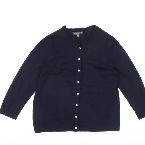 Laura Ashley Women's Blue Wool Blend Crew Neck Cardigan UK 12