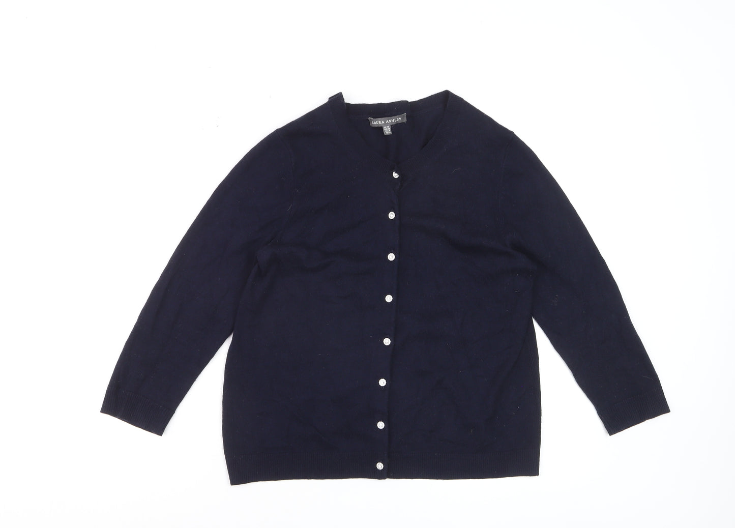 Laura Ashley Women's Blue Wool Blend Crew Neck Cardigan UK 12