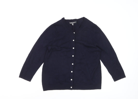 Laura Ashley Women's Blue Wool Blend Crew Neck Cardigan UK 12