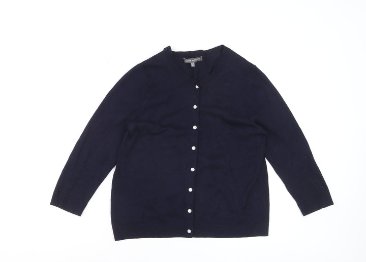 Laura Ashley Women's Blue Wool Blend Crew Neck Cardigan UK 12