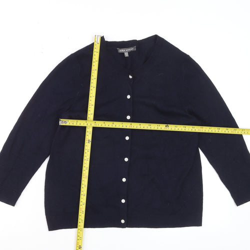 Laura Ashley Women's Blue Wool Blend Crew Neck Cardigan UK 12