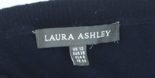 Laura Ashley Women's Blue Wool Blend Crew Neck Cardigan UK 12