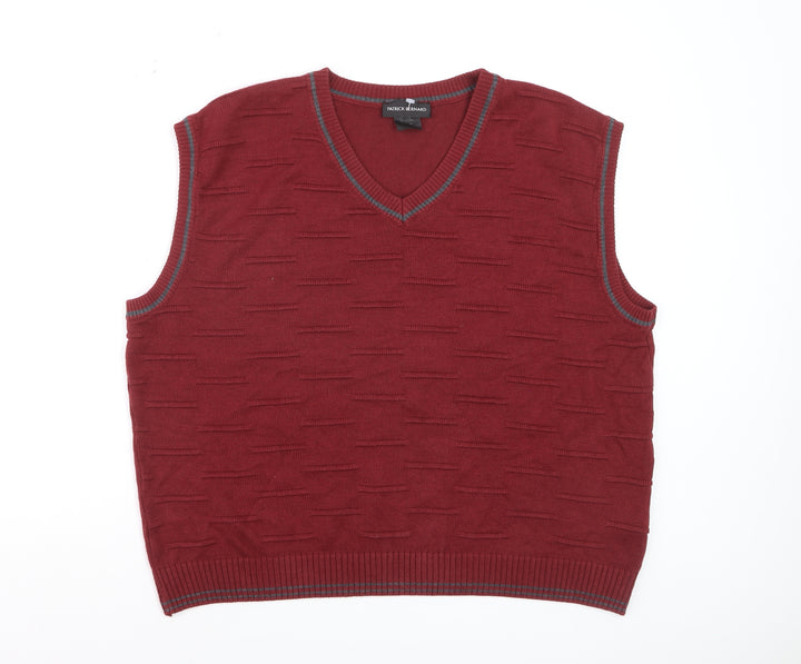 Patrick Bernard Men's Red V-Neck Sleeveless Knit Vest Jumper Size L