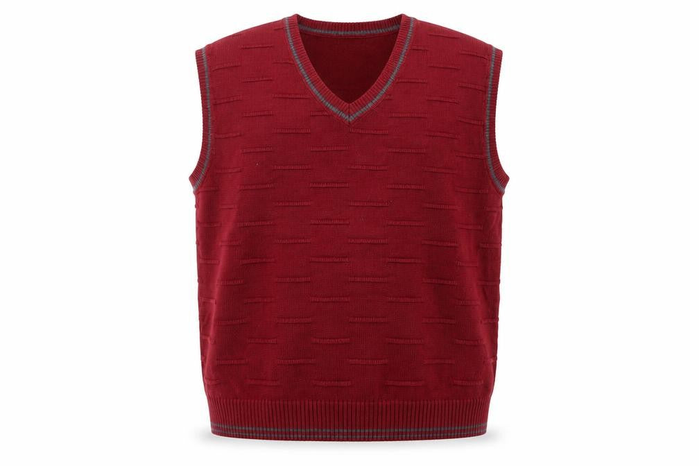 Patrick Bernard Men's Red V-Neck Sleeveless Knit Vest Jumper Size L