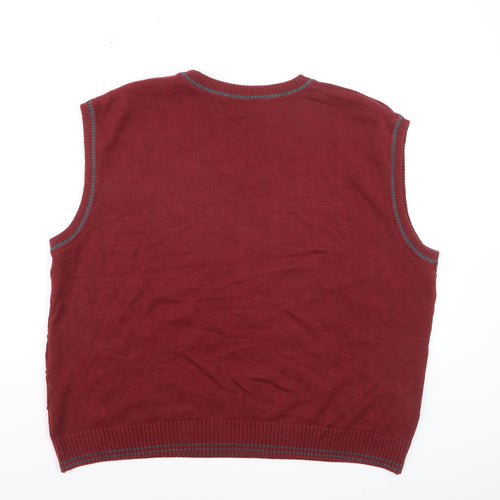 Patrick Bernard Men's Red V-Neck Sleeveless Knit Vest Jumper Size L