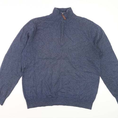 Schöffel Men Blue XL Cotton Cashmere 1/4 Zip Knit Sweatshirt