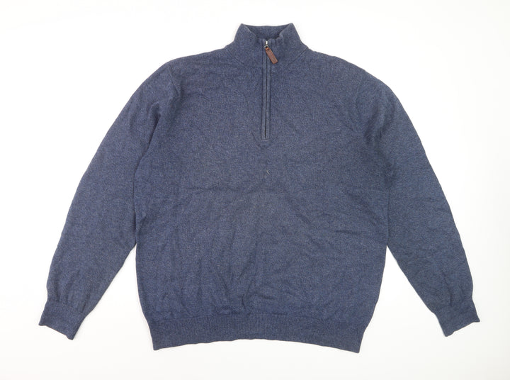 Schöffel Men Blue XL Cotton Cashmere 1/4 Zip Knit Sweatshirt