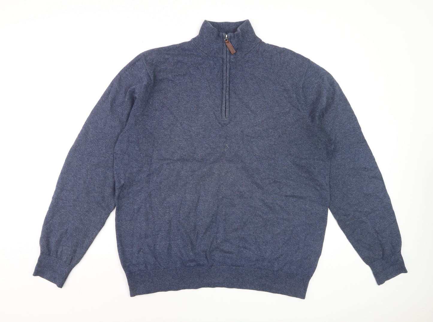 Schöffel Men Blue XL Cotton Cashmere 1/4 Zip Knit Sweatshirt