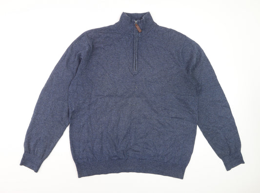 Schöffel Men Blue XL Cotton Cashmere 1/4 Zip Knit Sweatshirt