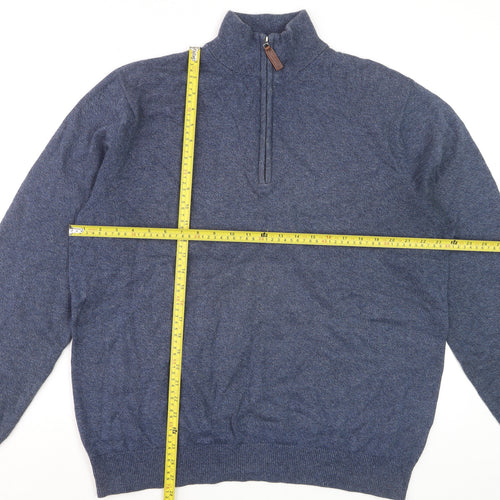 Schöffel Men Blue XL Cotton Cashmere 1/4 Zip Knit Sweatshirt