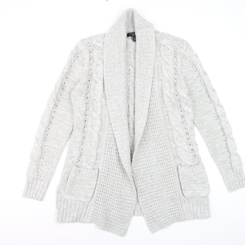 New Look Women’s Grey Tall Cable Knit Open Cardigan Size 10