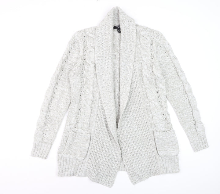 New Look Women’s Grey Tall Cable Knit Open Cardigan Size 10