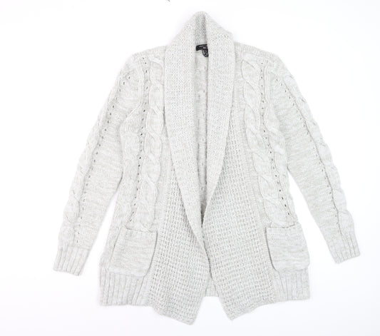 New Look Women’s Grey Tall Cable Knit Open Cardigan Size 10