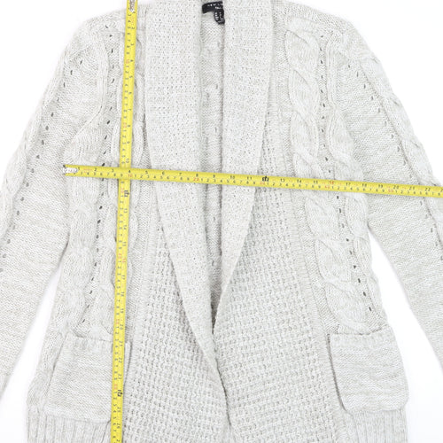 New Look Women’s Grey Tall Cable Knit Open Cardigan Size 10