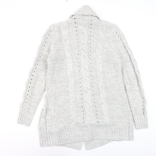 New Look Women’s Grey Tall Cable Knit Open Cardigan Size 10