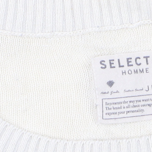 Selected Homme Men's Blue Striped Linen Cotton Crew Neck Jumper Size L