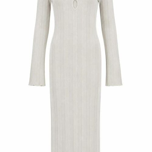 Pretty Lavish Women Beige Ribbed Knit Bodycon Midi Dress S