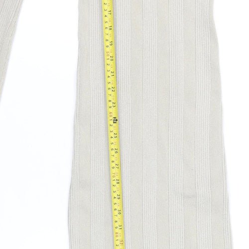 Pretty Lavish Women Beige Ribbed Knit Bodycon Midi Dress S