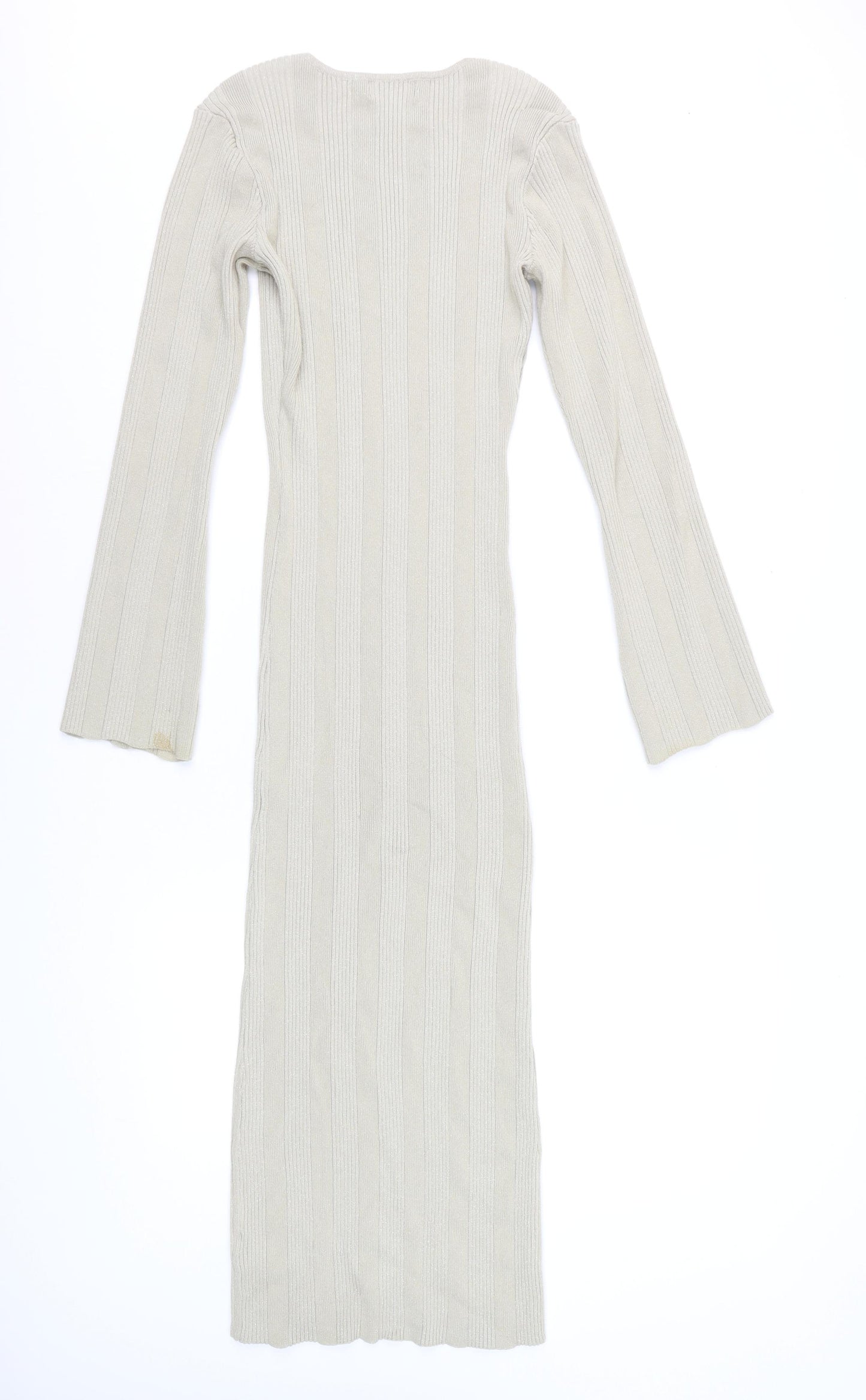 Pretty Lavish Women Beige Ribbed Knit Bodycon Midi Dress S
