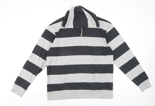 Urban Spirit Men's Grey Black Striped Pullover Hoodie XL