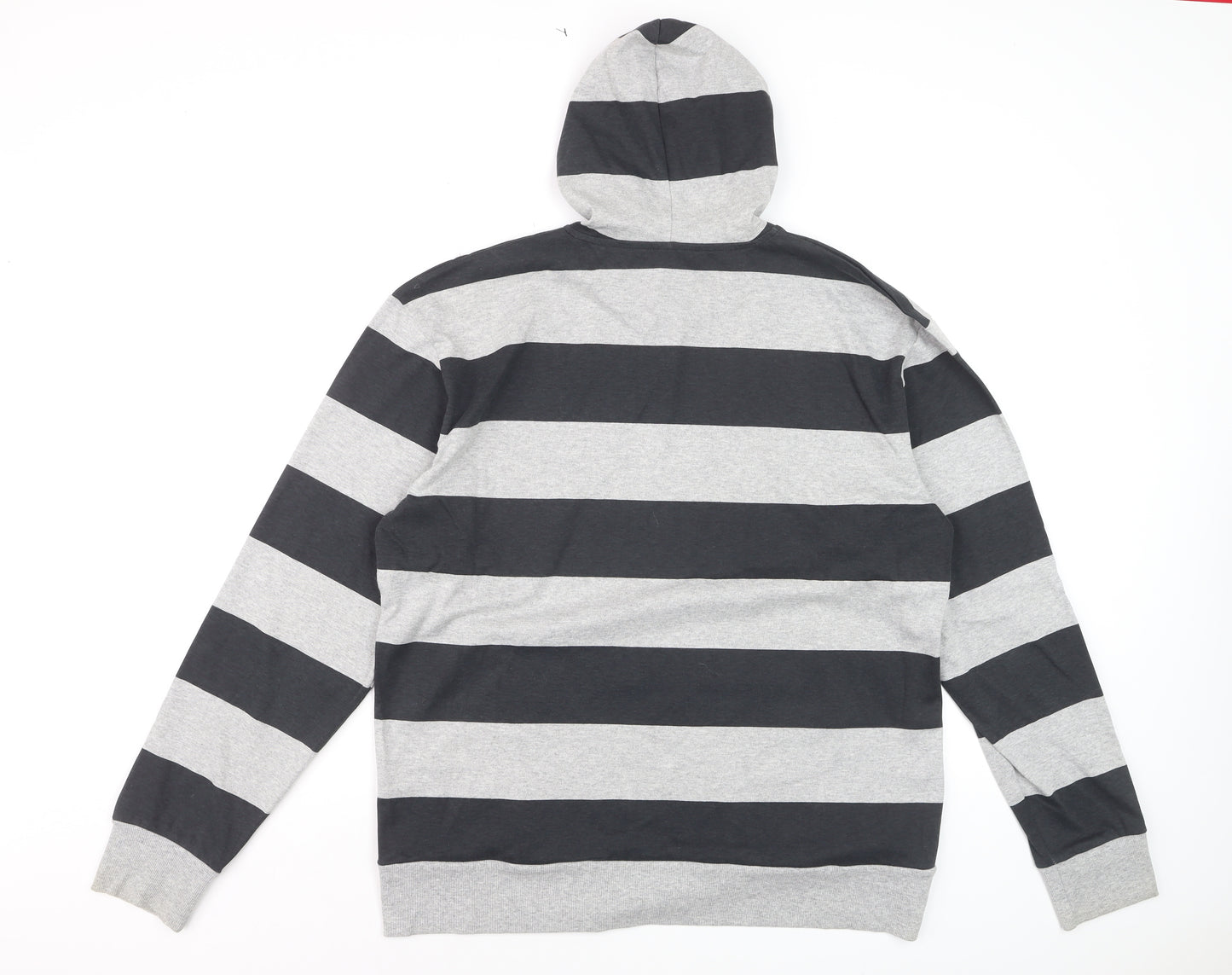 Urban Spirit Men's Grey Black Striped Pullover Hoodie XL
