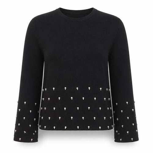 H&M Women Black Beaded Knit Jumper Size 14 Long Sleeve