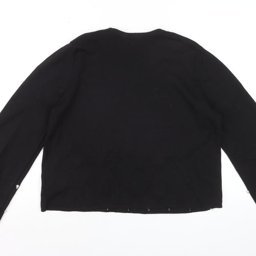 H&M Women Black Beaded Knit Jumper Size 14 Long Sleeve