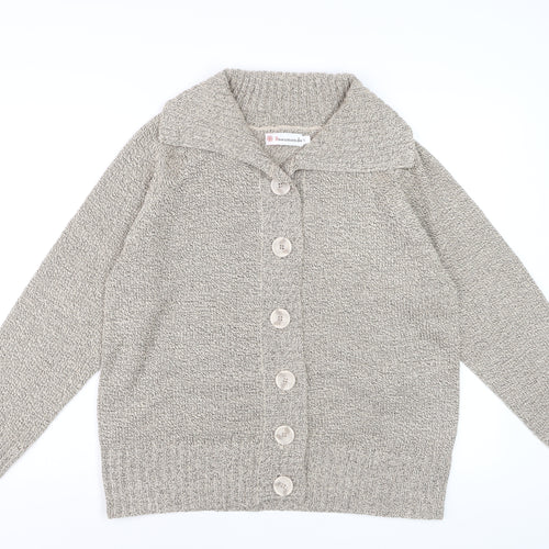 Beaumonde Women Beige Collared Chunky-Knit Cardigan L