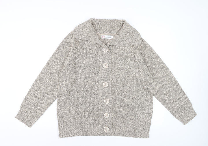 Beaumonde Women Beige Collared Chunky-Knit Cardigan L