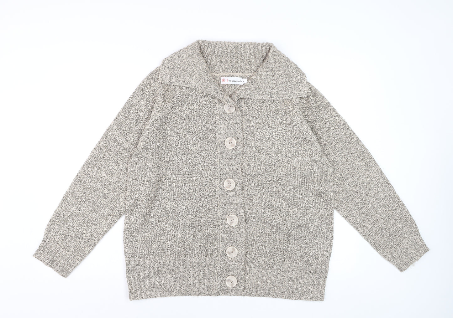 Beaumonde Women Beige Collared Chunky-Knit Cardigan L