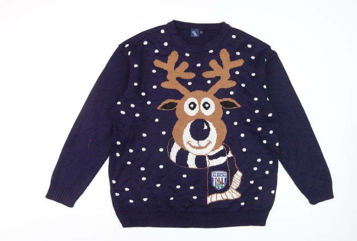 West Bromwich Albion Men's Blue XL Christmas Reindeer Jumper