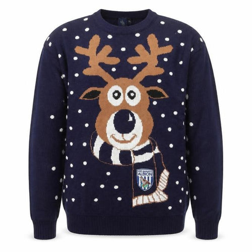 West Bromwich Albion Men's Blue XL Christmas Reindeer Jumper