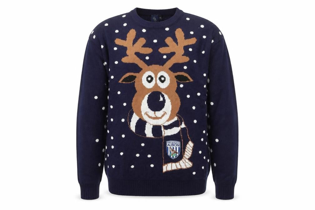 West Bromwich Albion Men's Blue XL Christmas Reindeer Jumper