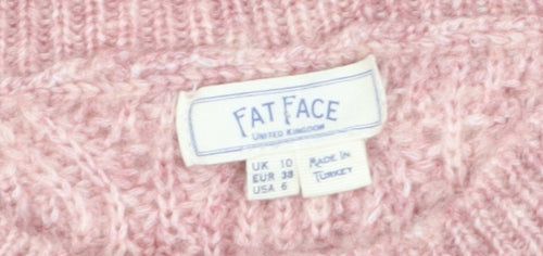 Fat Face Womens Pink Cable Knit Wool Blend Jumper Size 10