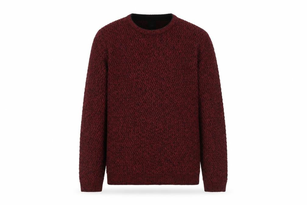 Front view of River Island men’s red chunky knit acrylic jumper, size S