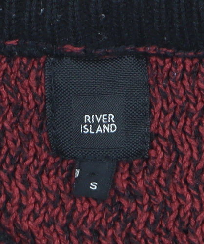 River Island Mens Red Chunky Knit Acrylic Jumper Size S