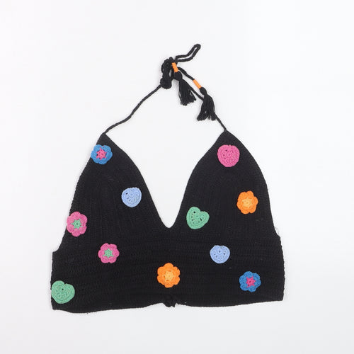 Urban Outfitters Womens Black Crochet Halter Flower Crop Top M