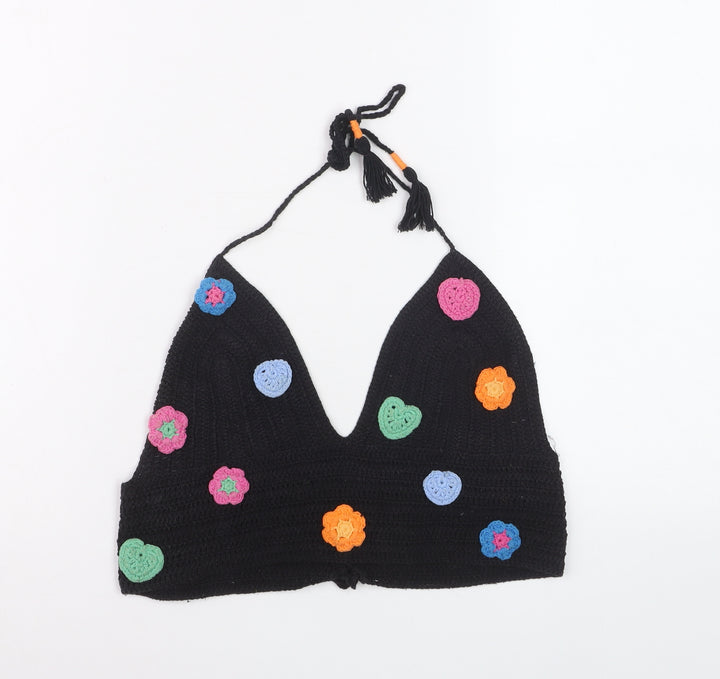 Urban Outfitters Womens Black Crochet Halter Flower Crop Top M
