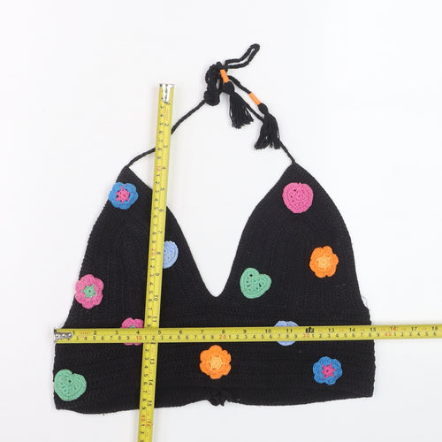 Urban Outfitters Womens Black Crochet Halter Flower Crop Top M