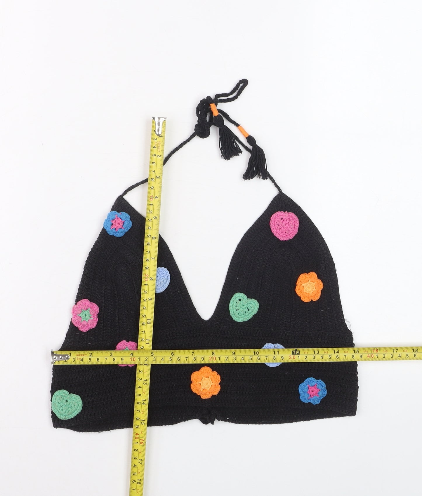 Urban Outfitters Womens Black Crochet Halter Flower Crop Top M