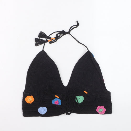 Urban Outfitters Womens Black Crochet Halter Flower Crop Top M