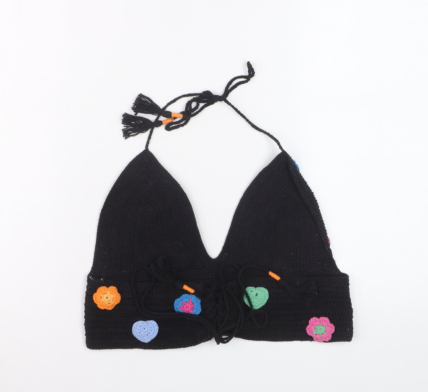Urban Outfitters Womens Black Crochet Halter Flower Crop Top M