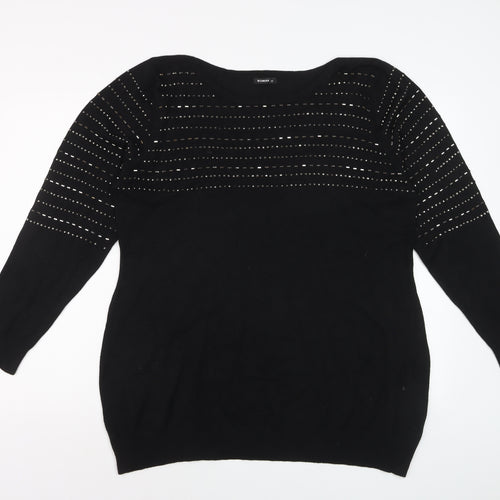 Roman Women’s Black Round Neck Knit Jumper Size 20 Long Sleeve
