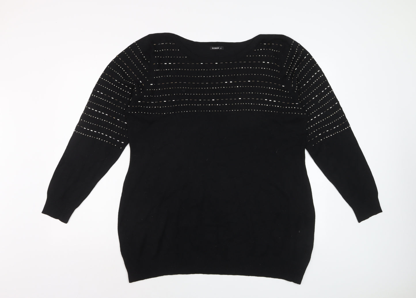 Roman Women’s Black Round Neck Knit Jumper Size 20 Long Sleeve